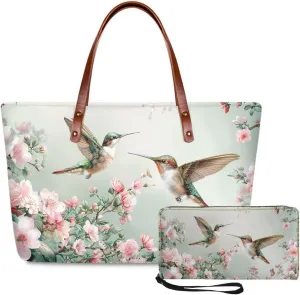 Lotusorchid 2 Pcs Large Tote Handbag with PU Wallet, Women Hand bags Purses, Top Handle Bag Satchel Shoulder Bag