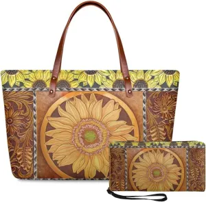 Lotusorchid 2 Pcs Large Tote Handbag with PU Wallet, Women Hand bags Purses, Top Handle Bag Satchel Shoulder Bag