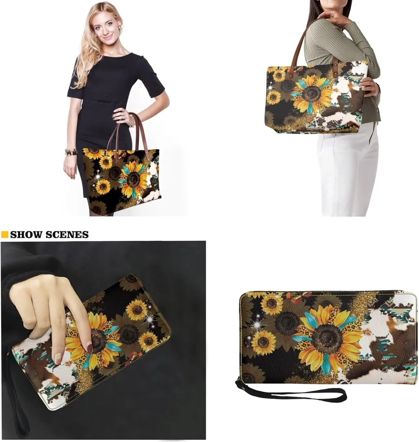 Lotusorchid 2 Pcs Large Tote Handbag with PU Wallet, Women Hand bags Purses, Top Handle Bag Satchel Shoulder Bag