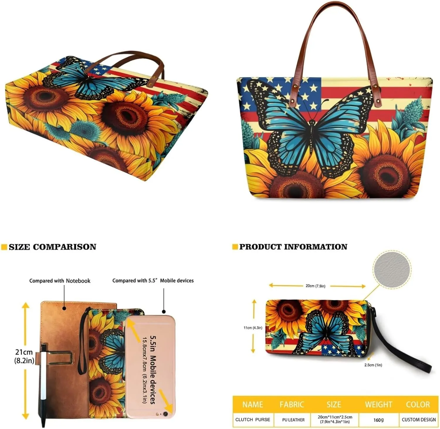 Lotusorchid 2 Pcs Large Tote Handbag with PU Wallet, Women Hand bags Purses, Top Handle Bag Satchel Shoulder Bag