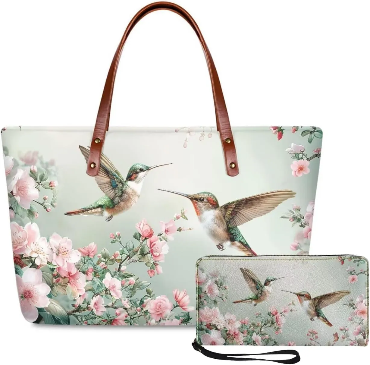 Lotusorchid 2 Pcs Large Tote Handbag with PU Wallet, Women Hand bags Purses, Top Handle Bag Satchel Shoulder Bag