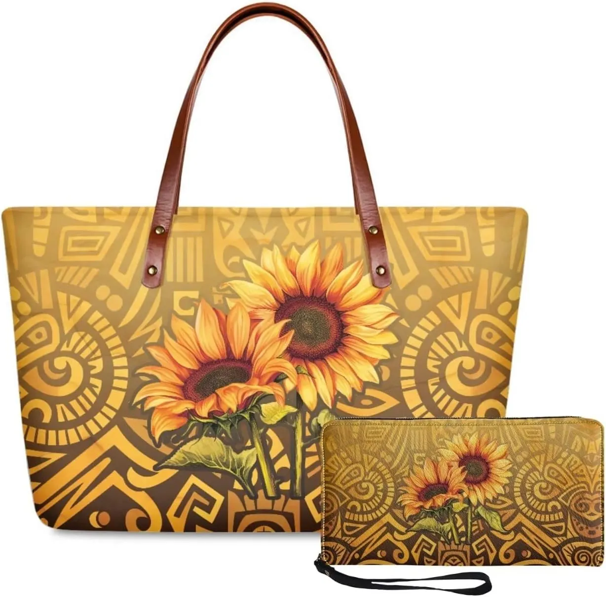 Lotusorchid 2 Pcs Large Tote Handbag with PU Wallet, Women Hand bags Purses, Top Handle Bag Satchel Shoulder Bag