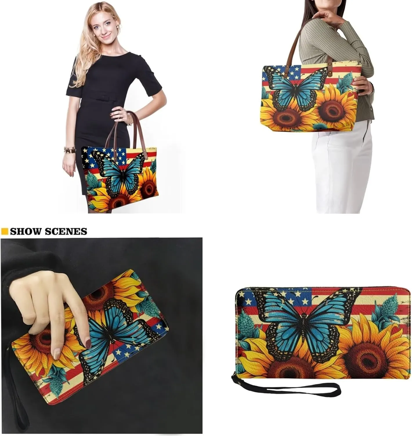 Lotusorchid 2 Pcs Large Tote Handbag with PU Wallet, Women Hand bags Purses, Top Handle Bag Satchel Shoulder Bag