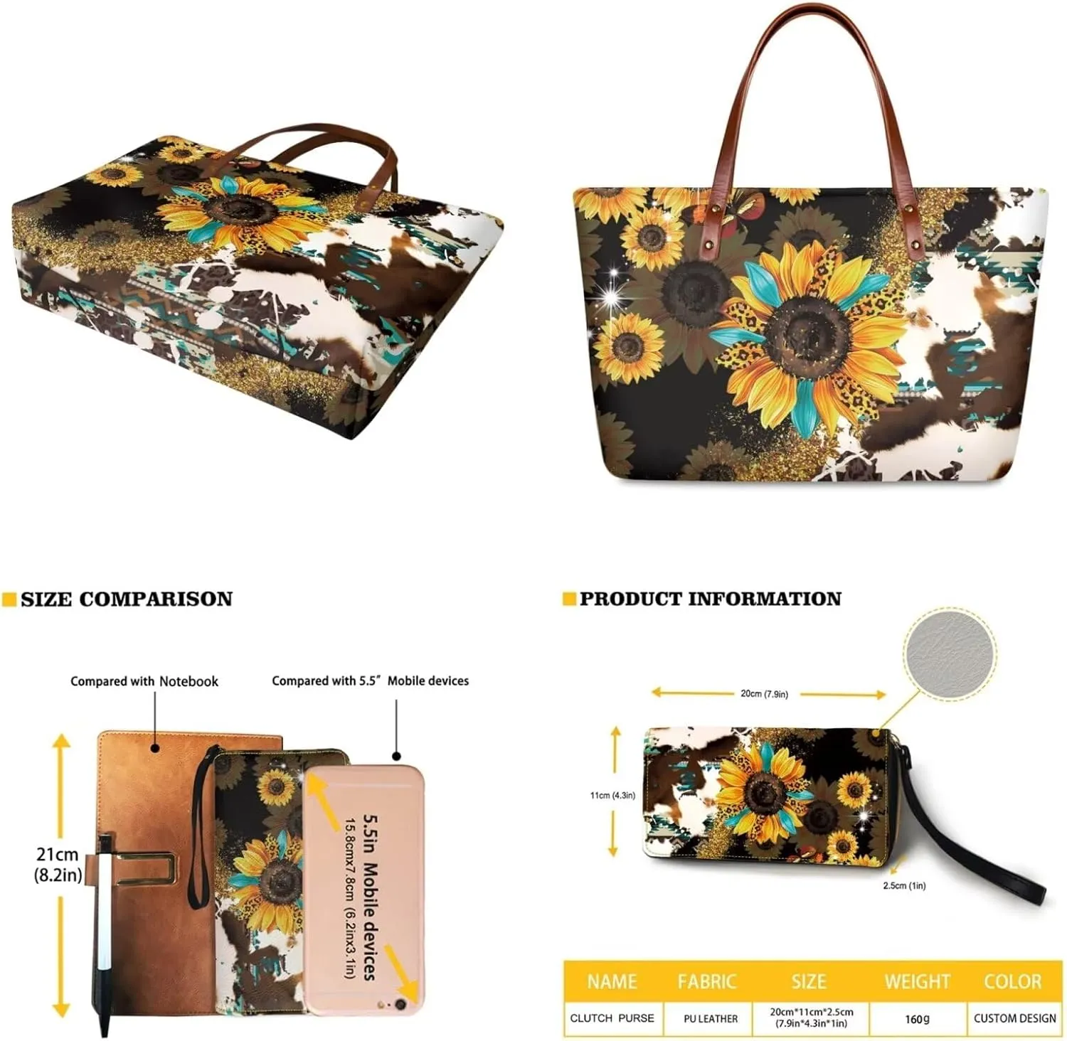 Lotusorchid 2 Pcs Large Tote Handbag with PU Wallet, Women Hand bags Purses, Top Handle Bag Satchel Shoulder Bag