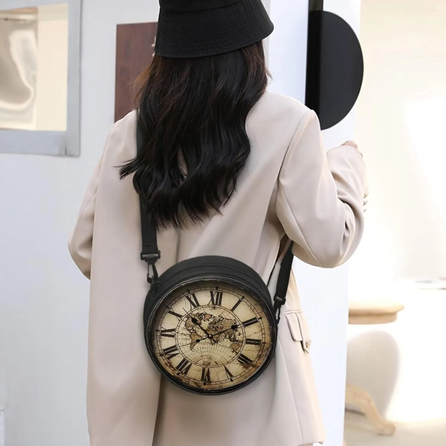 Lotusorchid Clock Print Round Crossbody Purse for Women Circle Bag Small Round Shoulder Purse (Not Real Clock)