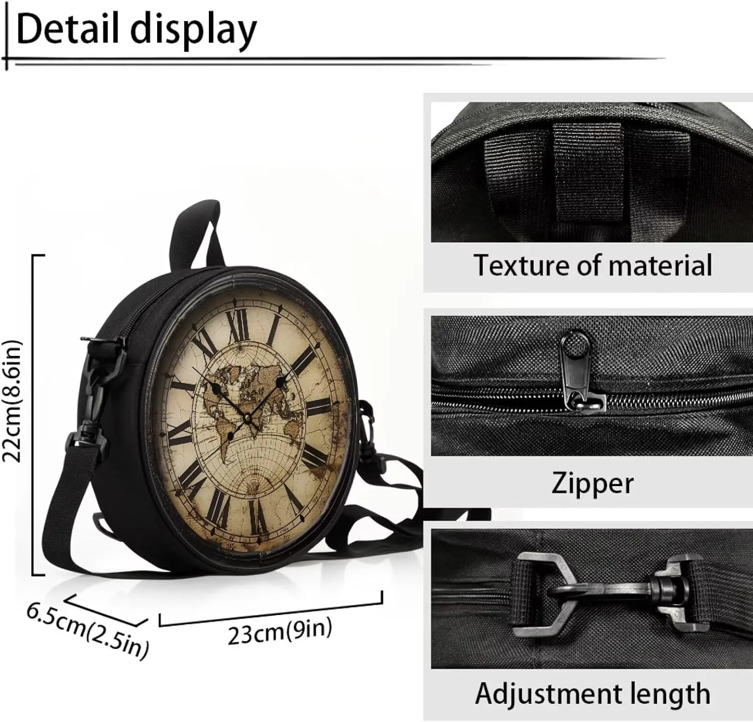 Lotusorchid Clock Print Round Crossbody Purse for Women Circle Bag Small Round Shoulder Purse (Not Real Clock)