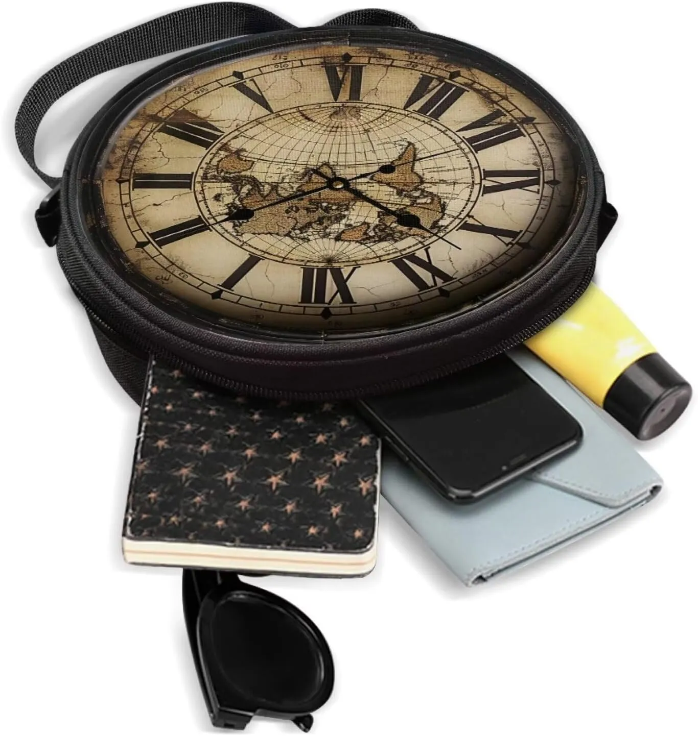 Lotusorchid Clock Print Round Crossbody Purse for Women Circle Bag Small Round Shoulder Purse (Not Real Clock)