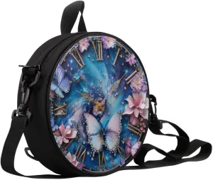 Lotusorchid Clock Print Round Crossbody Purse for Women Circle Bag Small Round Shoulder Purse (Not Real Clock)