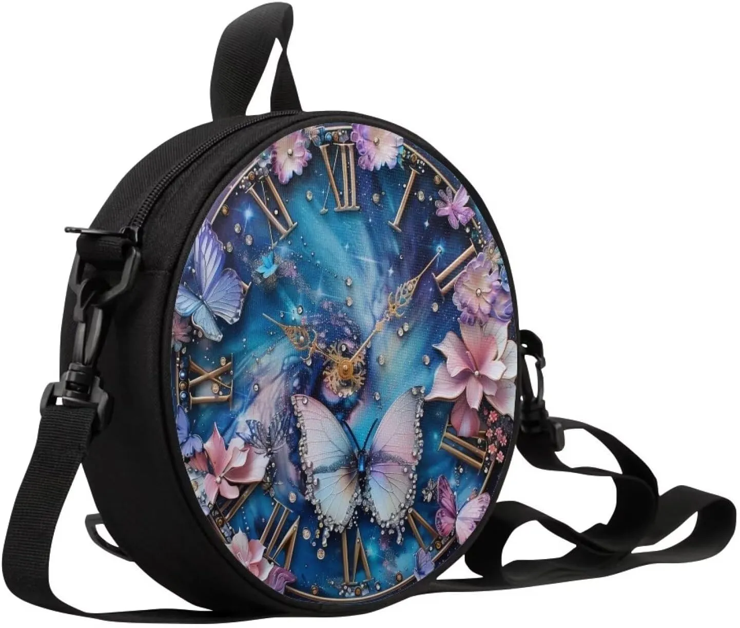 Lotusorchid Clock Print Round Crossbody Purse for Women Circle Bag Small Round Shoulder Purse (Not Real Clock)
