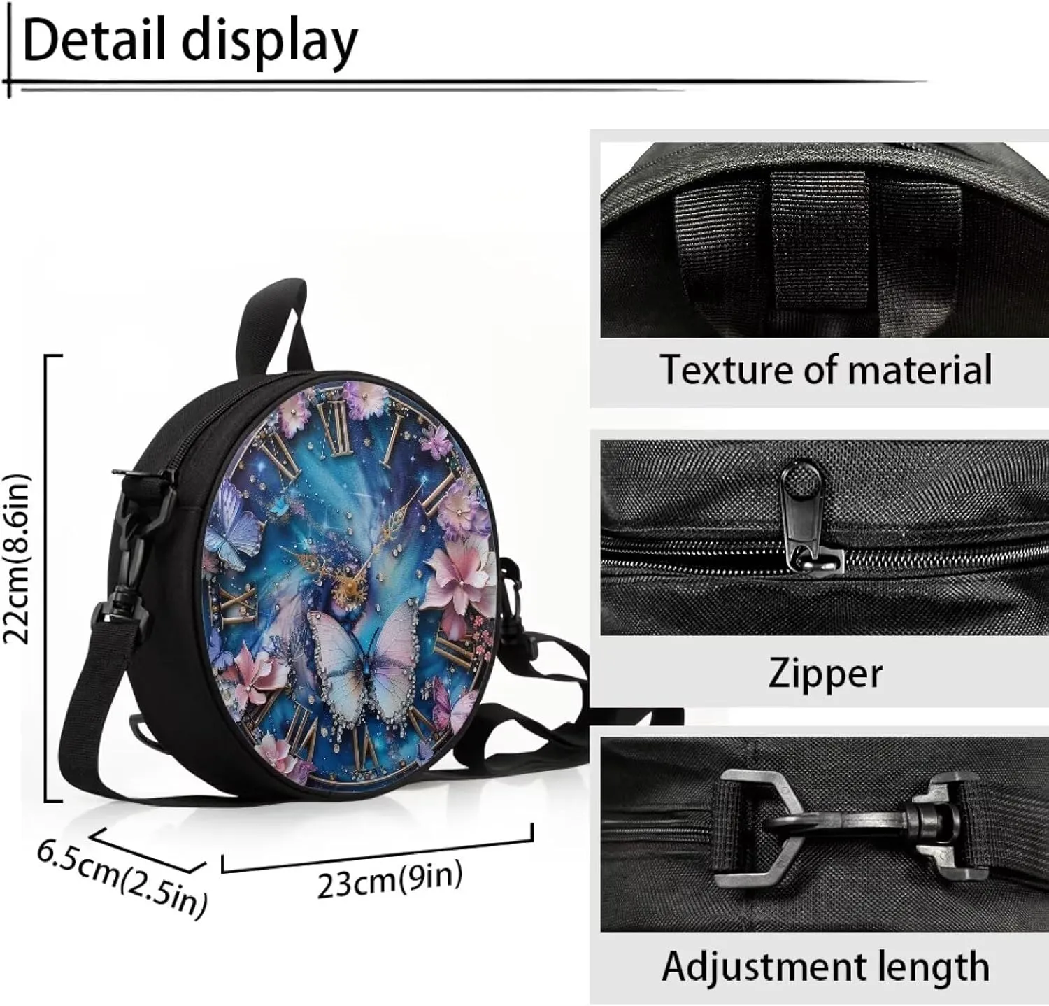 Lotusorchid Clock Print Round Crossbody Purse for Women Circle Bag Small Round Shoulder Purse (Not Real Clock)