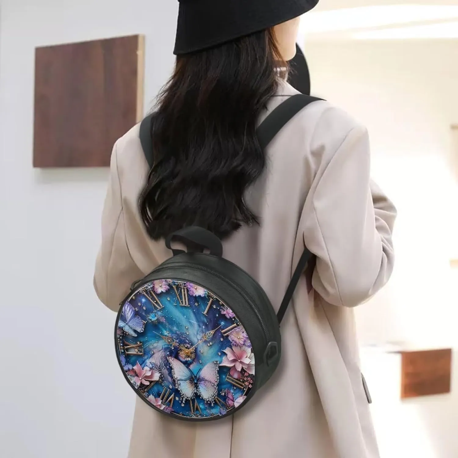 Lotusorchid Clock Print Round Crossbody Purse for Women Circle Bag Small Round Shoulder Purse (Not Real Clock)