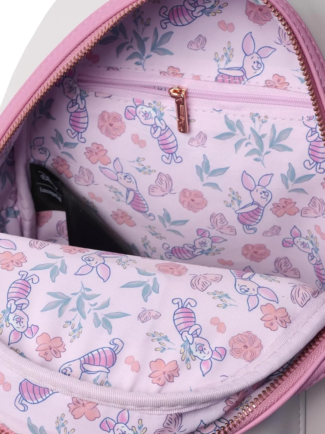 Loungefly Piglet Mini Backpack Handbag Floral Print Double Strap Shoulder Bag (Pink, Piglet)