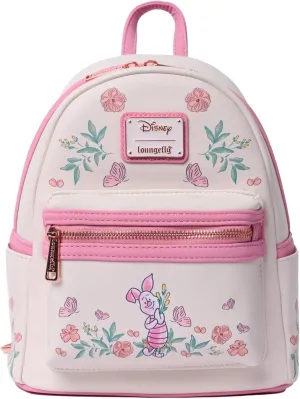 Loungefly Piglet Mini Backpack Handbag Floral Print Double Strap Shoulder Bag (Pink, Piglet)