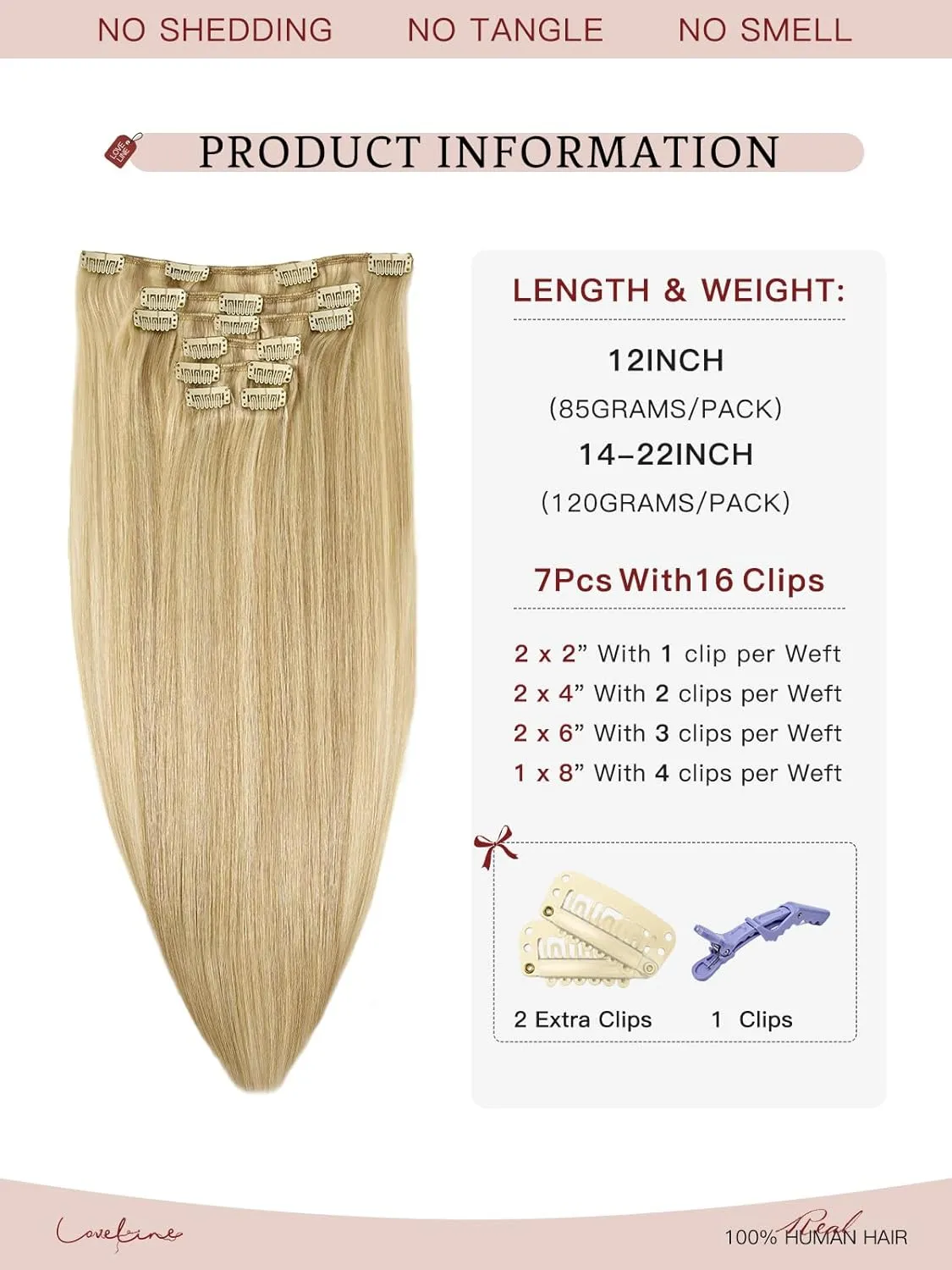 Loveline Clip in Hair Extensions Real Human Hair, 100% Remy Human Hair Extensions Clip Ins for Women, 7Pcs 20Inch 120g, Ash Blonde to Platinum Blonde