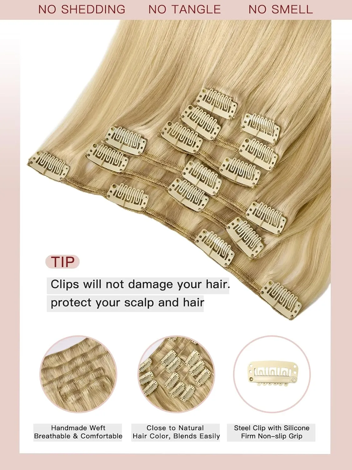 Loveline Clip in Hair Extensions Real Human Hair, 100% Remy Human Hair Extensions Clip Ins for Women, 7Pcs 20Inch 120g, Ash Blonde to Platinum Blonde