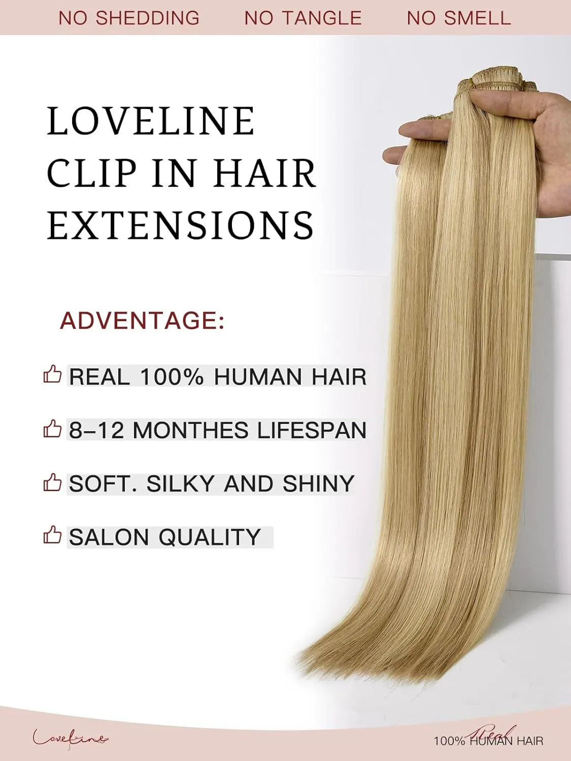 Loveline Clip in Hair Extensions Real Human Hair, 100% Remy Human Hair Extensions Clip Ins for Women, 7Pcs 20Inch 120g, Ash Blonde to Platinum Blonde