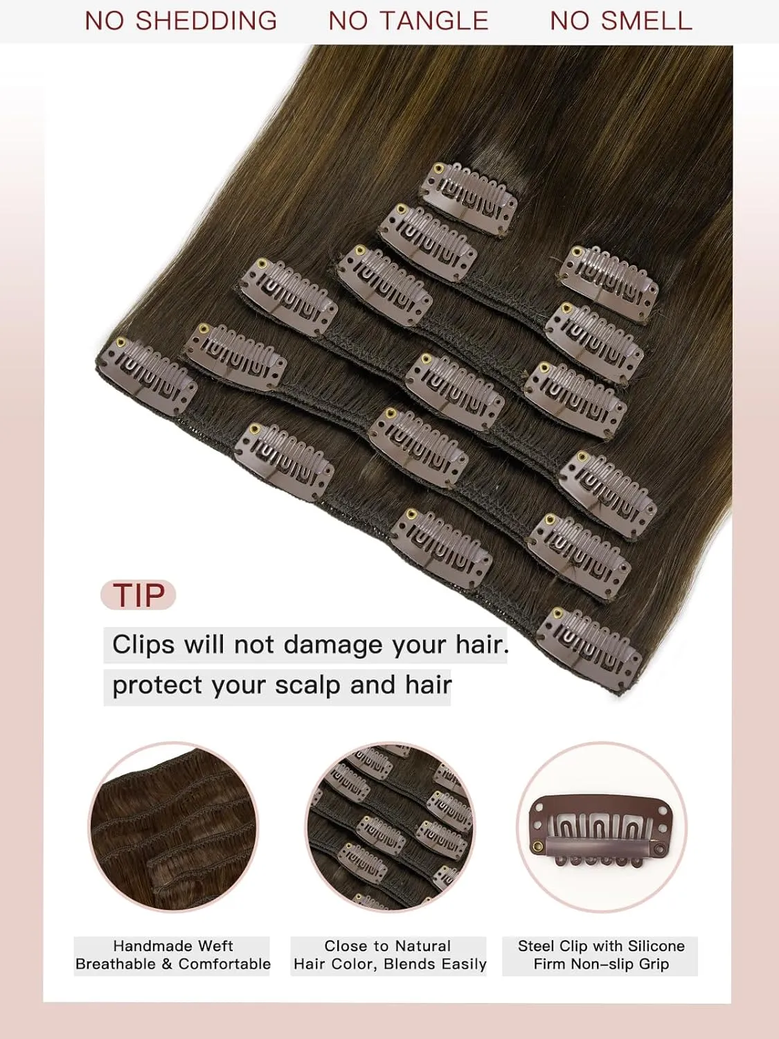 Loveline Clip in Hair Extensions Real Human Hair, 100% Remy Human Hair Extensions Clip Ins for Women, 7Pcs 20Inch 120g, Balayage Dark Brown Mixed Chestnut Brown