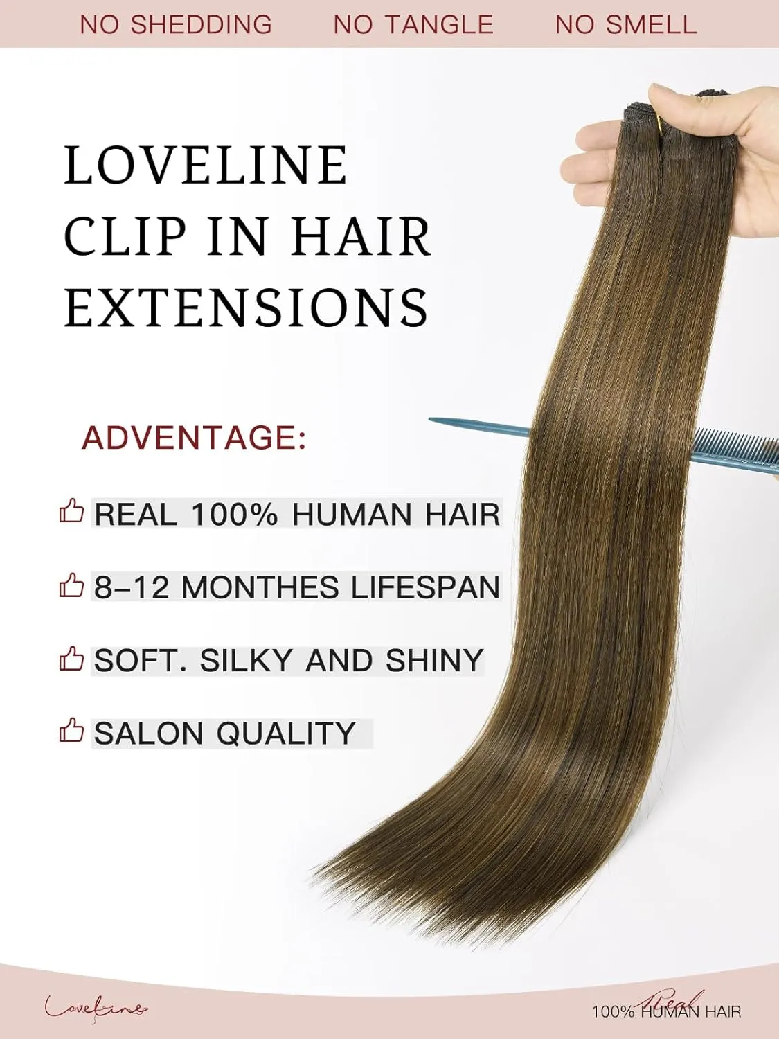 Loveline Clip in Hair Extensions Real Human Hair, 100% Remy Human Hair Extensions Clip Ins for Women, 7Pcs 20Inch 120g, Balayage Dark Brown Mixed Chestnut Brown