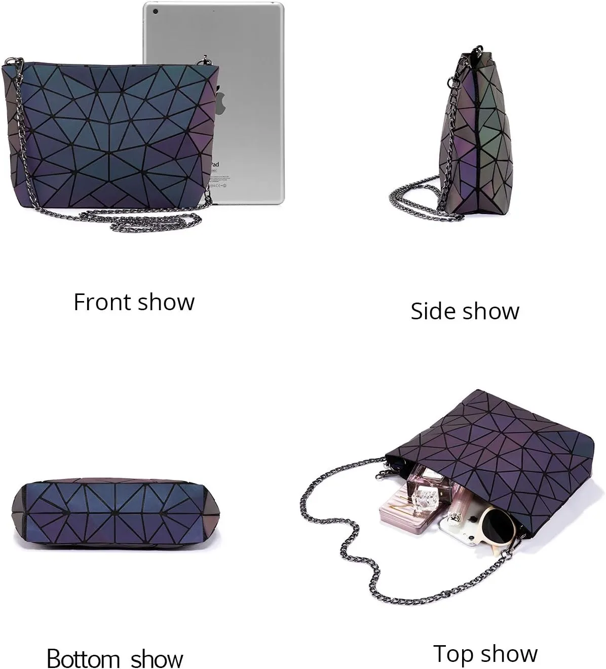 LOVEVOOK Geometric Luminous Purses and Handbags for Women Holographic Reflective Crossbody Bag Wallet