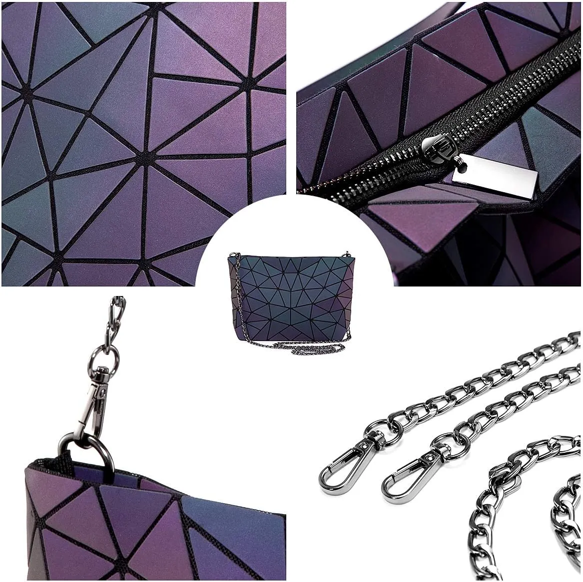 LOVEVOOK Geometric Luminous Purses and Handbags for Women Holographic Reflective Crossbody Bag Wallet