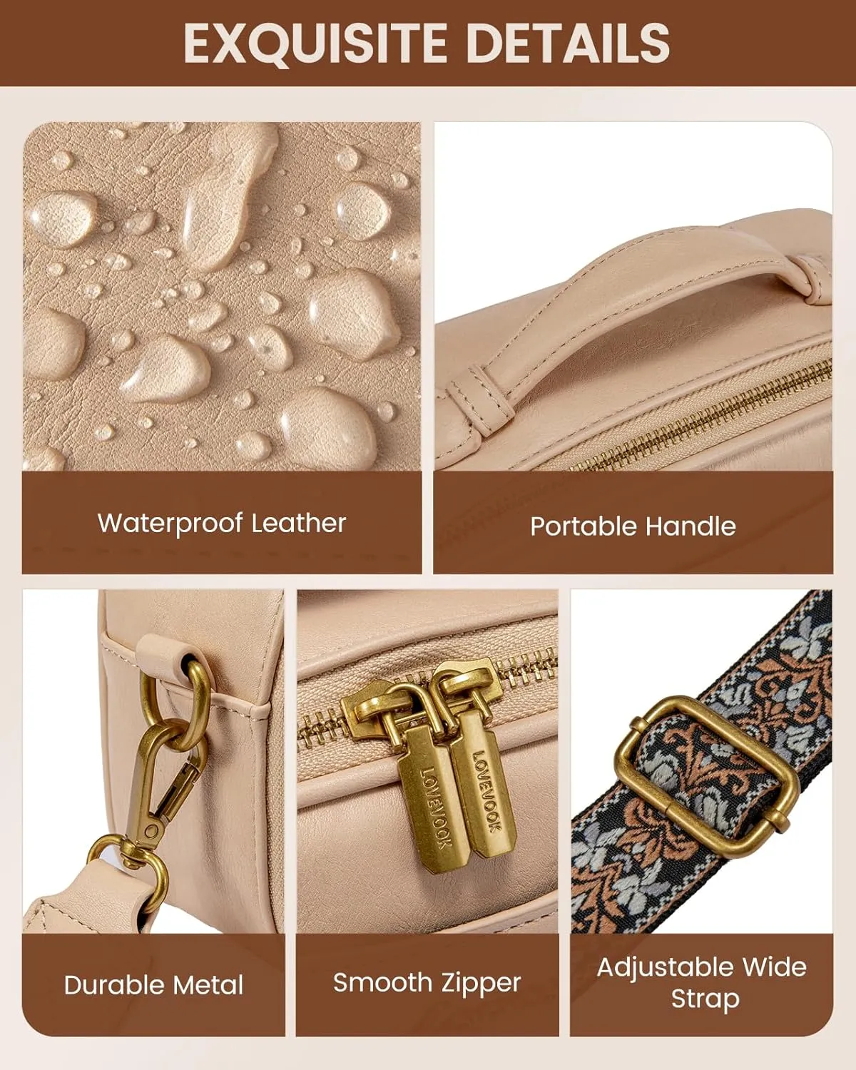 LOVEVOOK Small Crossbody Bags for Women, Vintage Leather Purse for Gift, Shoulder Handbags with Top Handle, Wide Strap