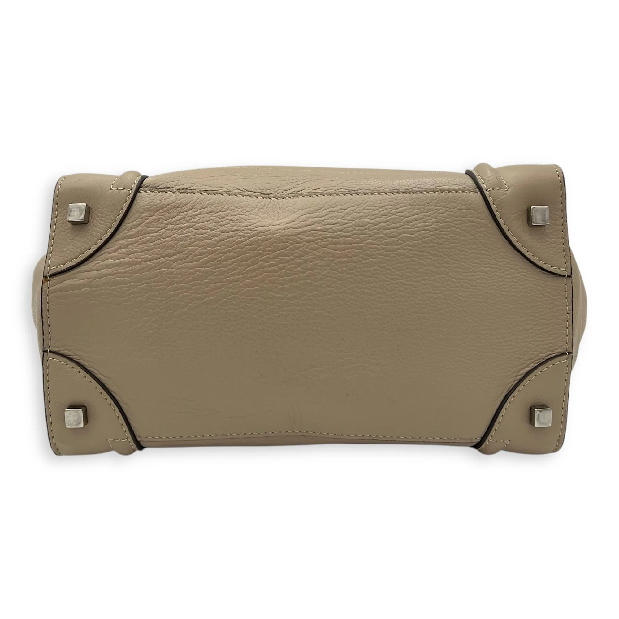 Luggage Mini Brown Top Handle Bag in Calfskin, Silver hardware