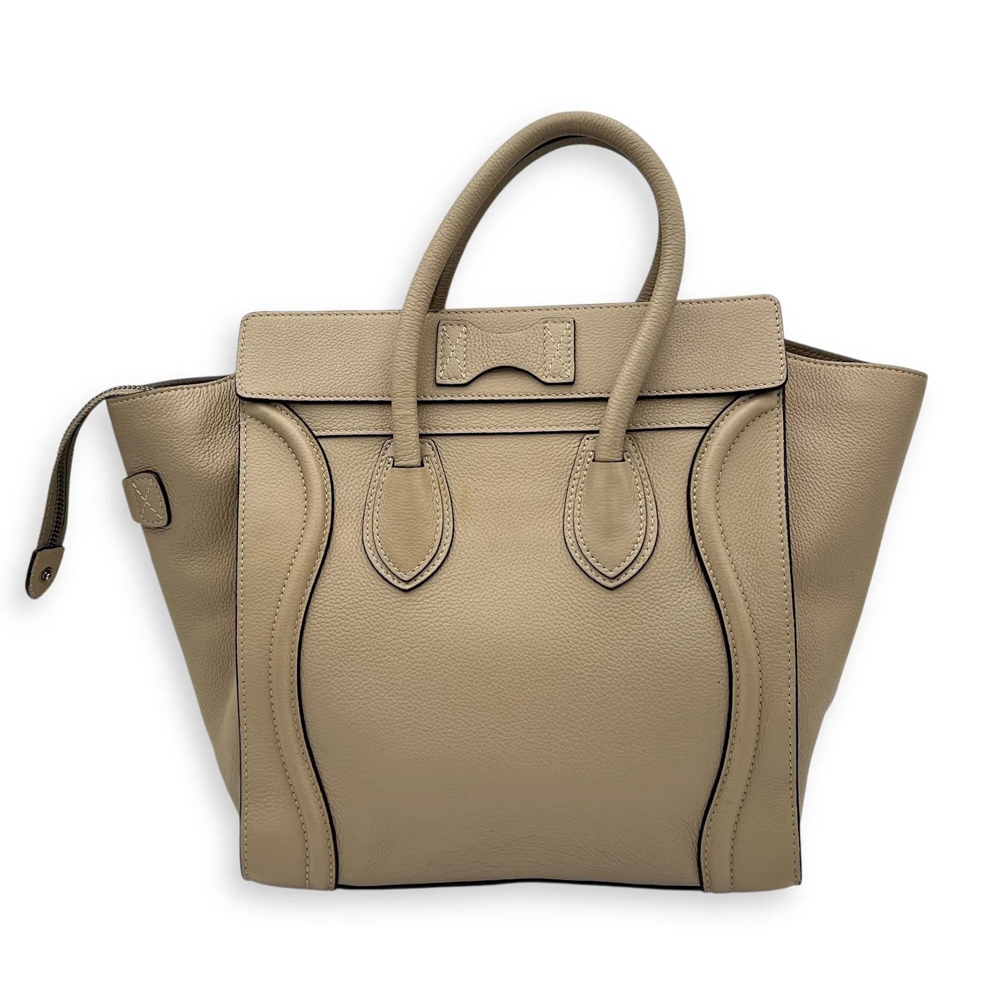Luggage Mini Brown Top Handle Bag in Calfskin, Silver hardware