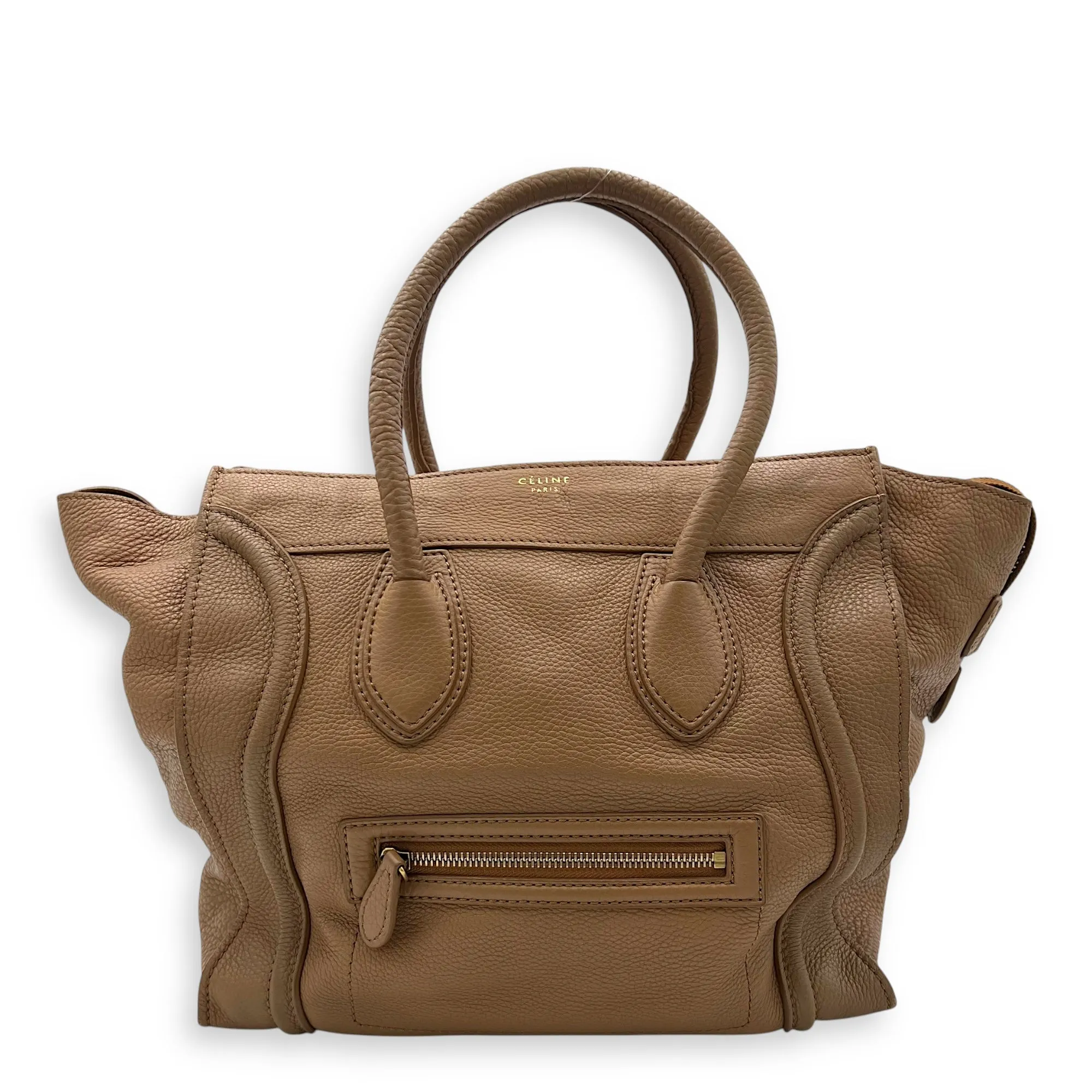 Luggage Top Handle Bag Mini Brown in Calfskin, Gold hardware