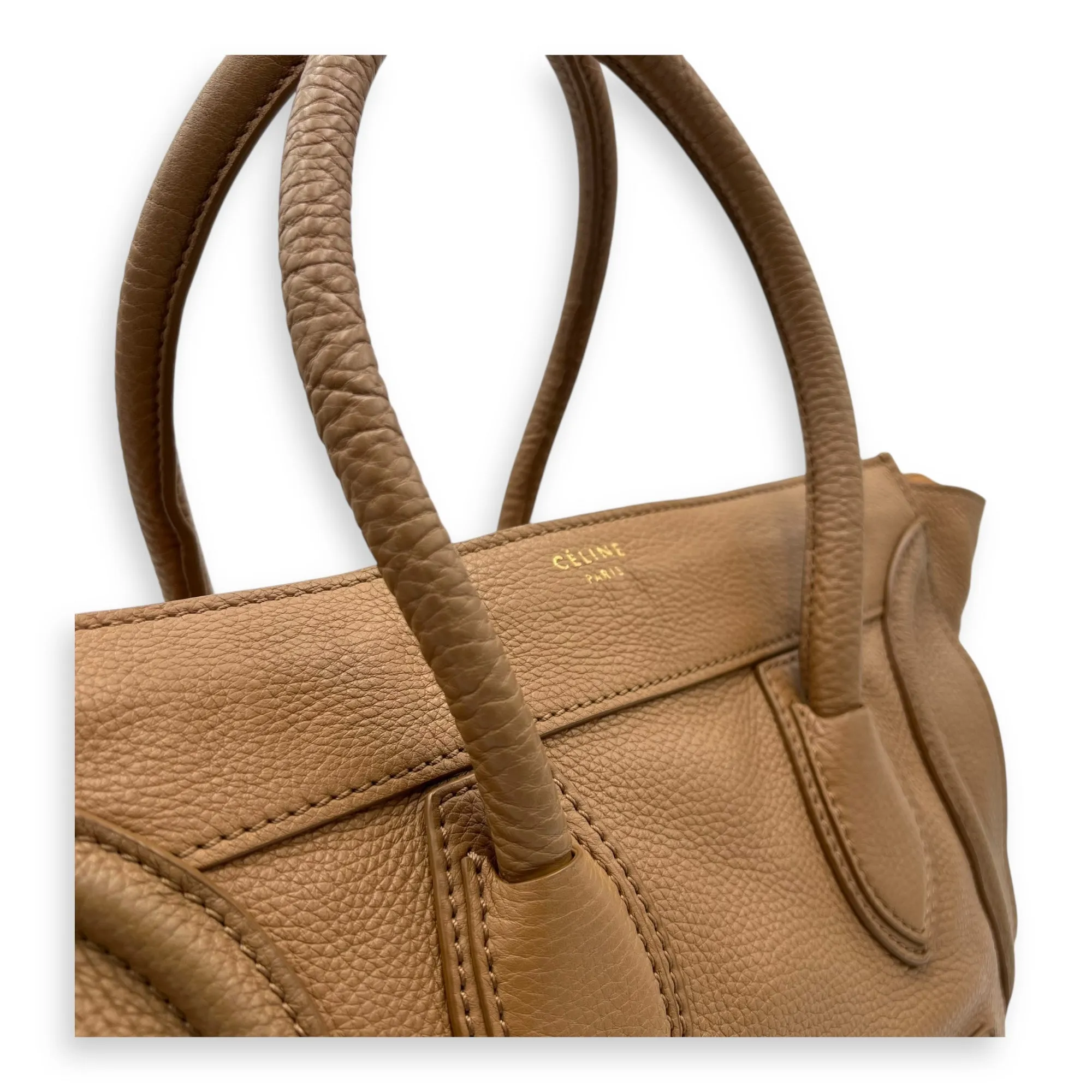 Luggage Top Handle Bag Mini Brown in Calfskin, Gold hardware