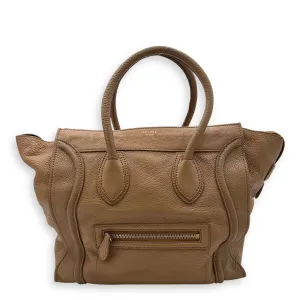 Luggage Top Handle Bag Mini Brown in Calfskin, Gold hardware