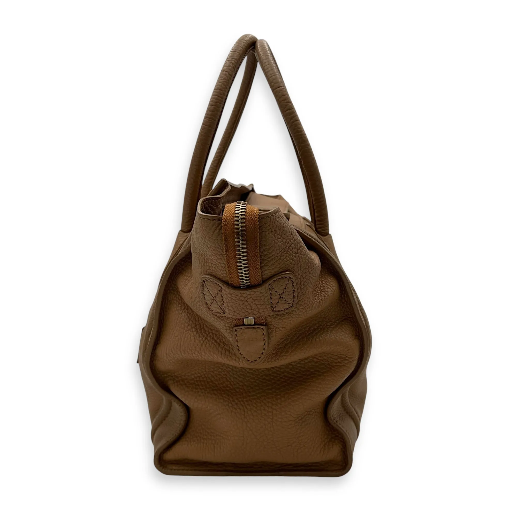 Luggage Top Handle Bag Mini Brown in Calfskin, Gold hardware