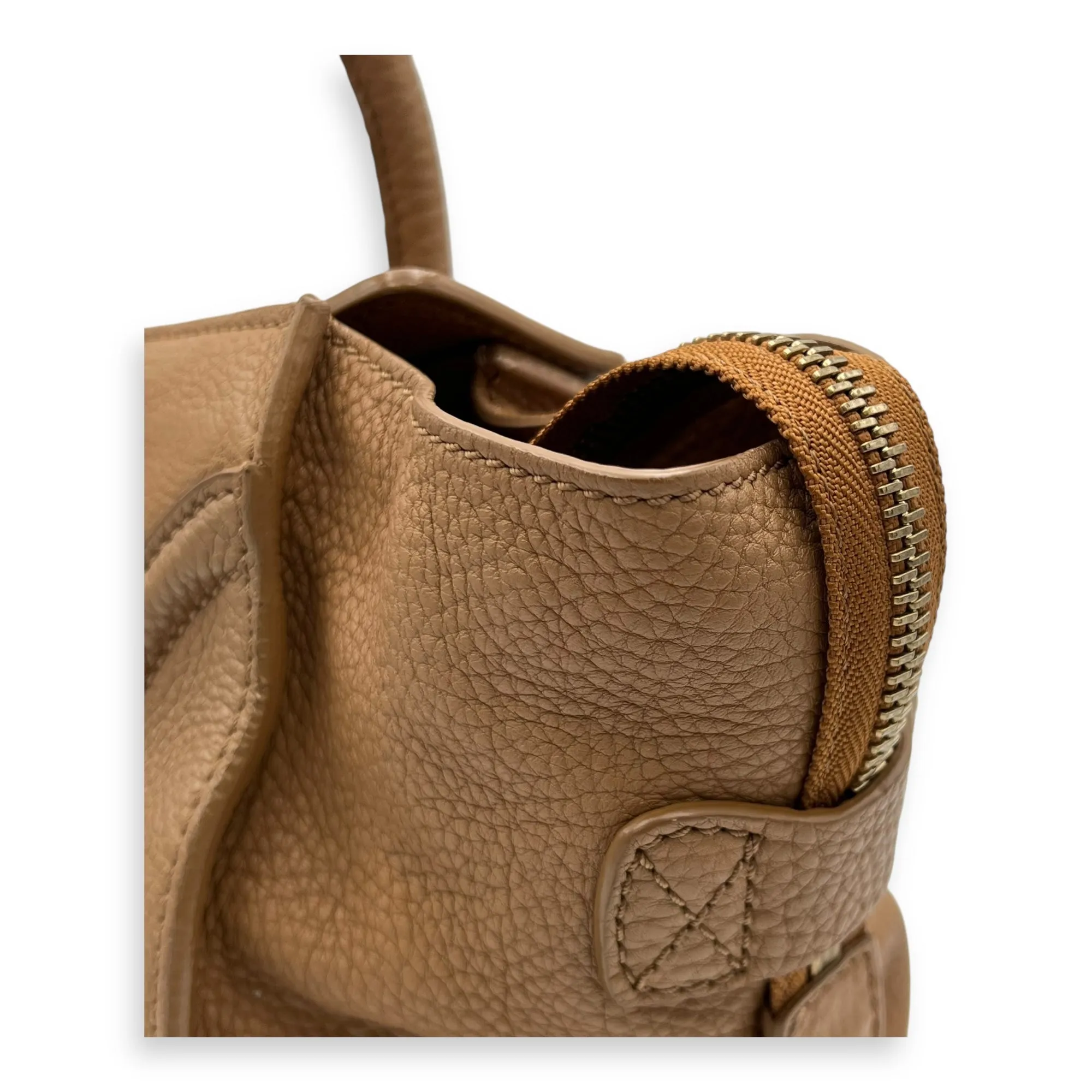 Luggage Top Handle Bag Mini Brown in Calfskin, Gold hardware