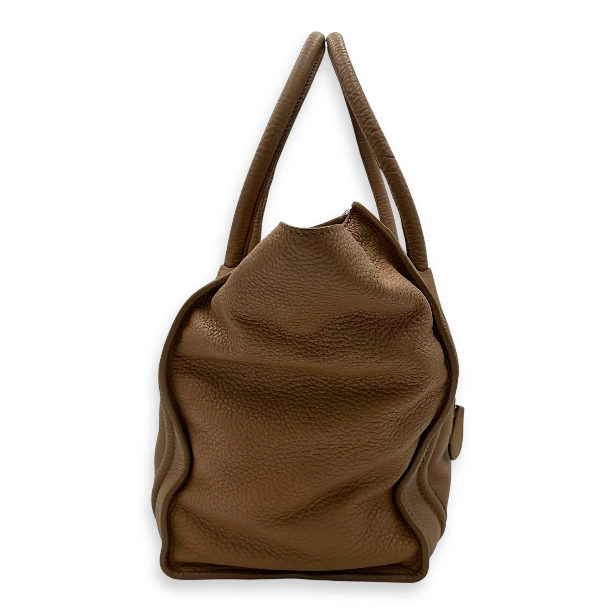 Luggage Top Handle Bag Mini Brown in Calfskin, Gold hardware