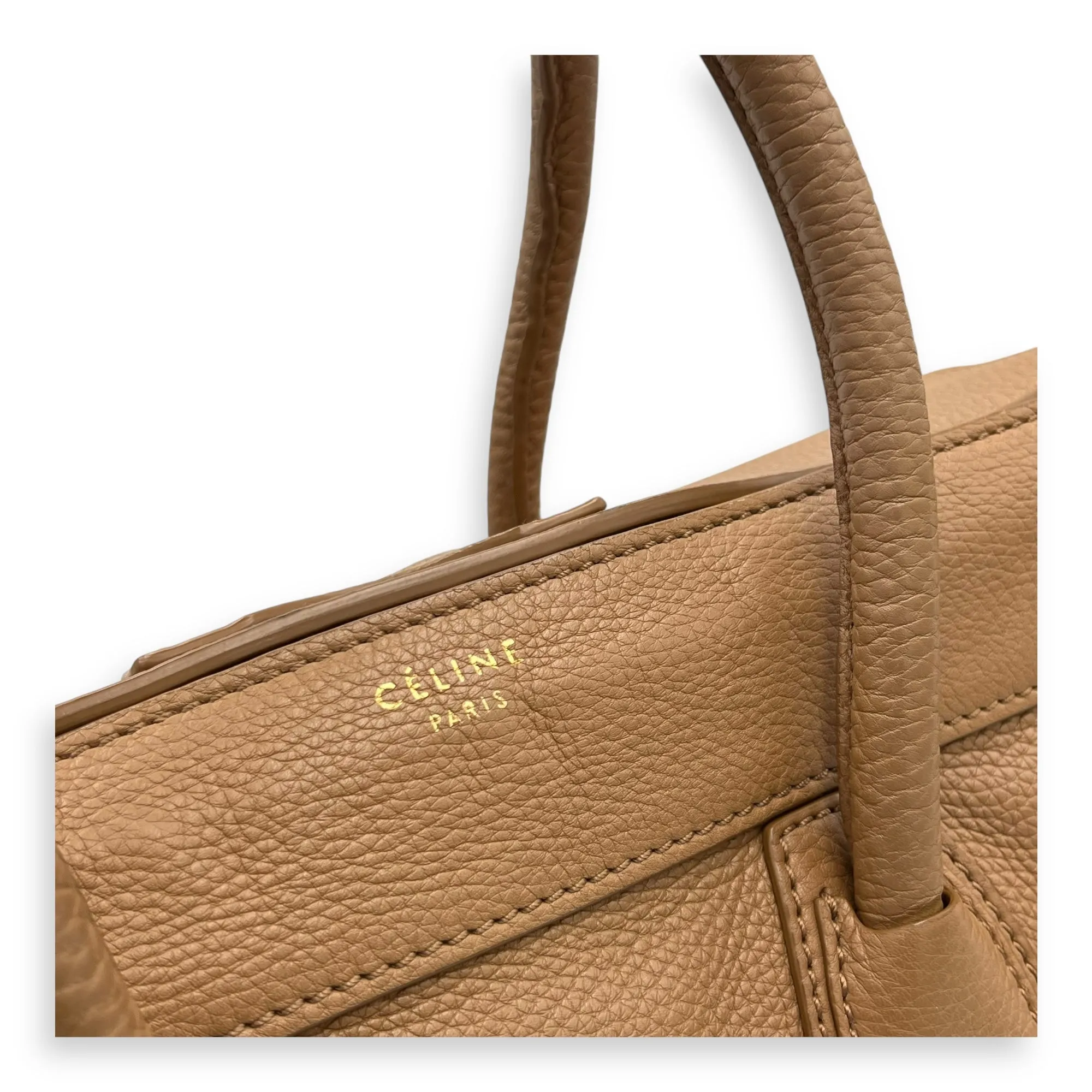 Luggage Top Handle Bag Mini Brown in Calfskin, Gold hardware