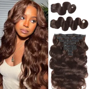 LUMIERE Clip In Hair Extensions Dark Brown Body Wave Human Hair Clip In Extensions For Black Women Seamless Clip Ins 8 Pcs 20 Clips 120g Double Wefts Brown Color #2 22 Inch