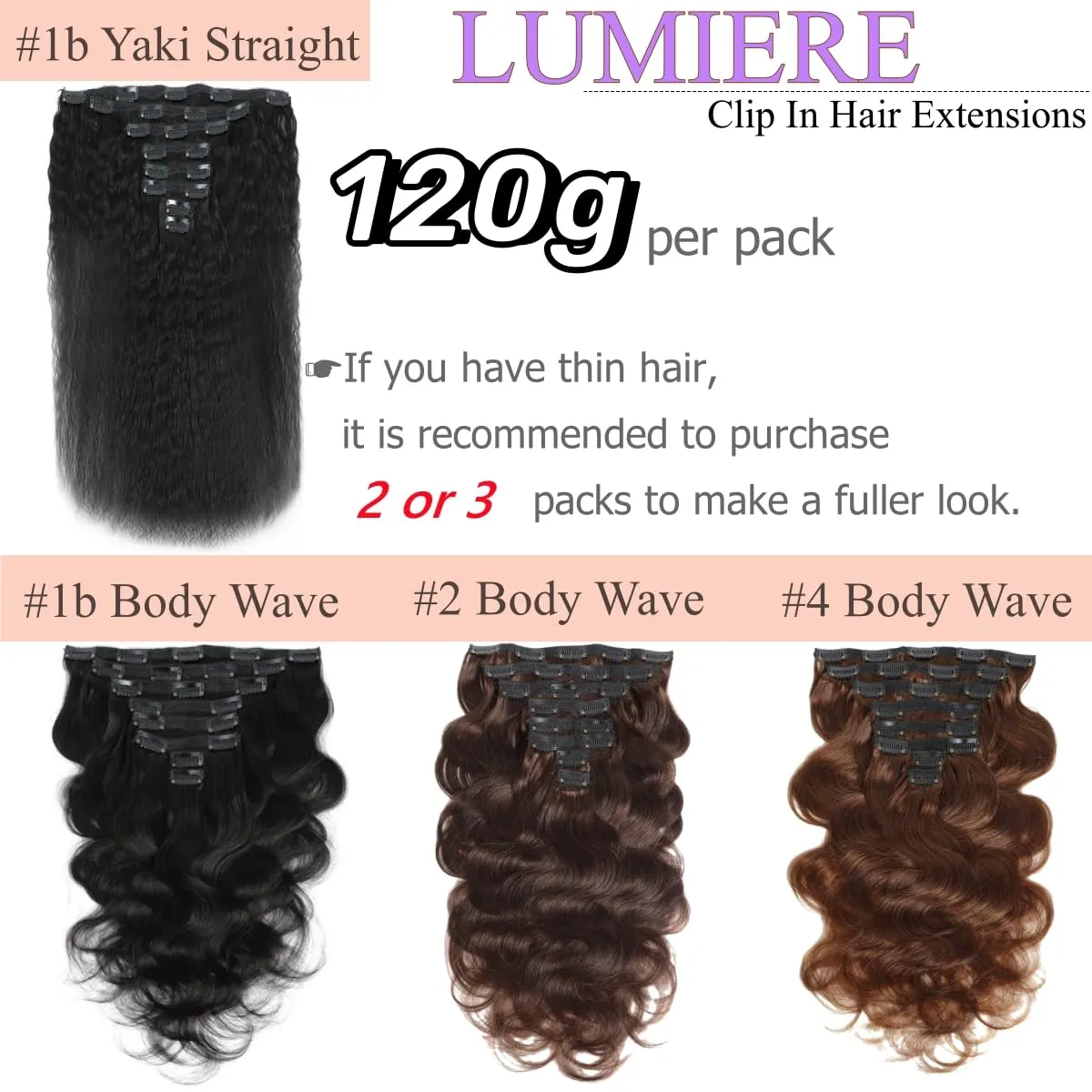 LUMIERE Clip In Hair Extensions Dark Brown Body Wave Human Hair Clip In Extensions For Black Women Seamless Clip Ins 8 Pcs 20 Clips 120g Double Wefts Brown Color #2 22 Inch
