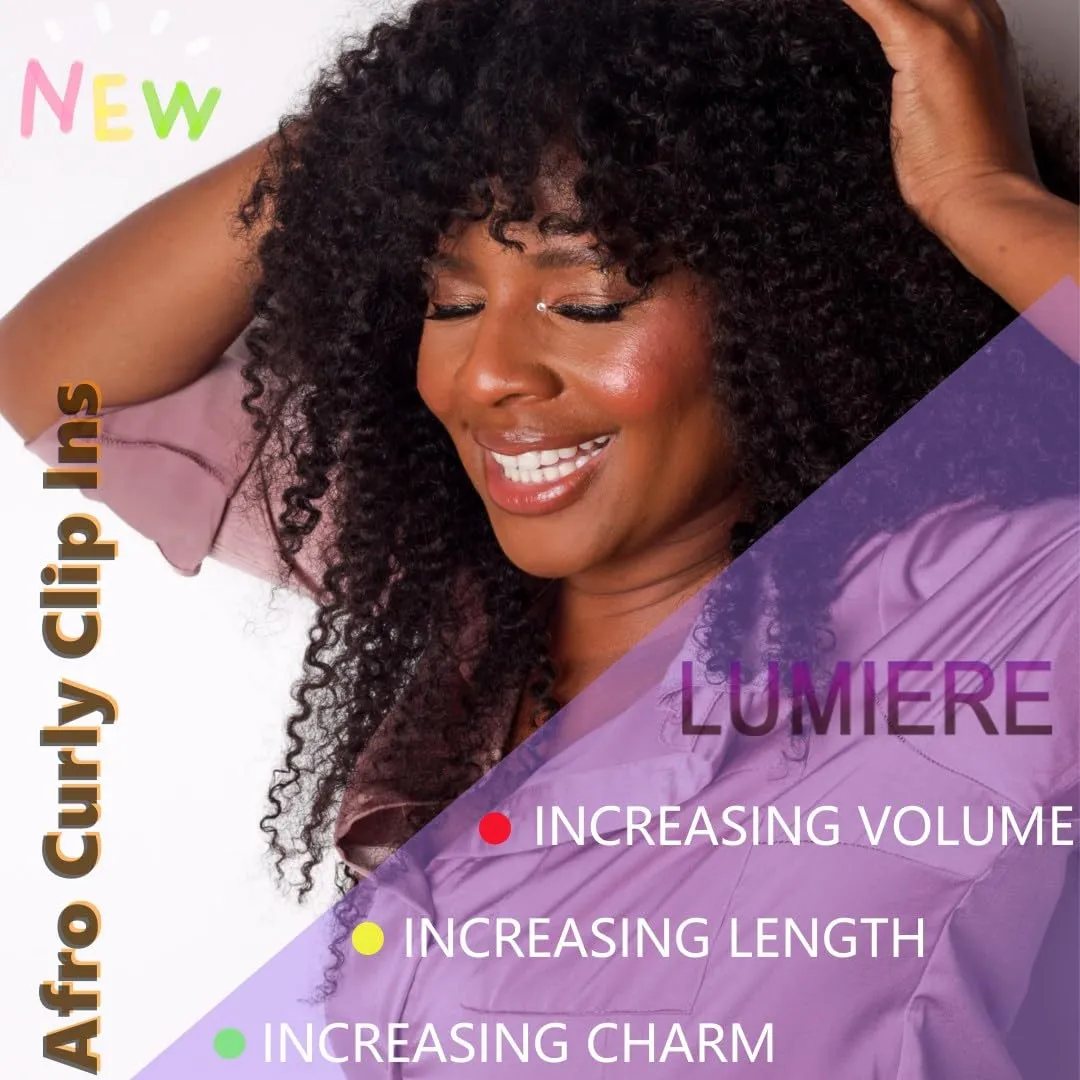 Lumiere Clip In Hair Extensions Real Human Hair 4B 4C Afro Curly Clip Ins Seamless Clip In Hair Extensions Black Women 120g/set 8 Pcs With 20 Clips Brazilian Remy Hair Natural Color 22 Inch