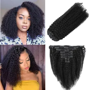 Lumiere Curly Clip In Hair Extensions, 4B 4C Afro Kinky Curly Clip Ins Seamless Clip In Extensions Black Women 8 Pcs With 20 Clips Brazilian Remy Hair Natural Color 120g 14Inch