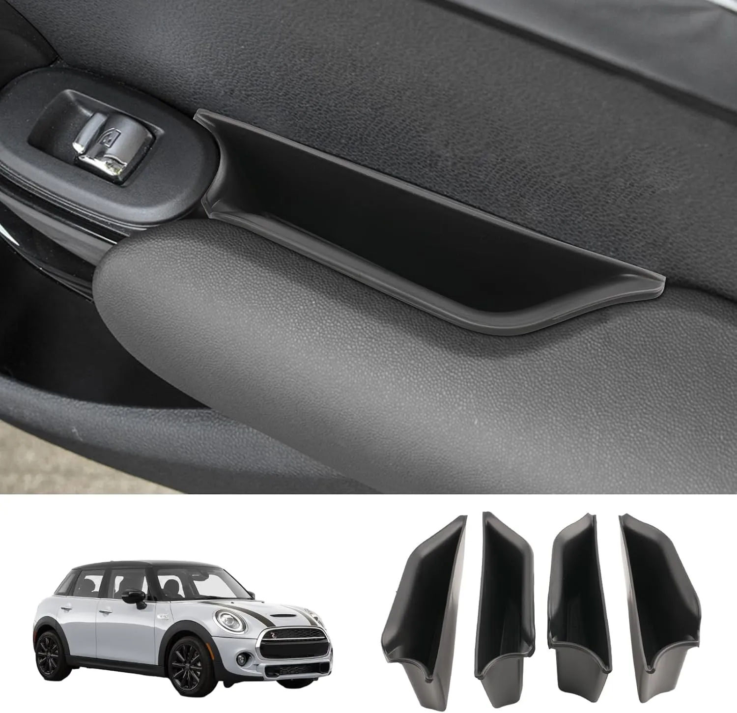 LUWU for 2024 Mini Cooper F55 Organizer Mini Cooper F55 Front Rear Door Side Storage Box Door Side Organizer Grab Tray 2015-2025 Mini Cooper S Armrest Phone Container Mini Cooper One Accessories 4PCS
