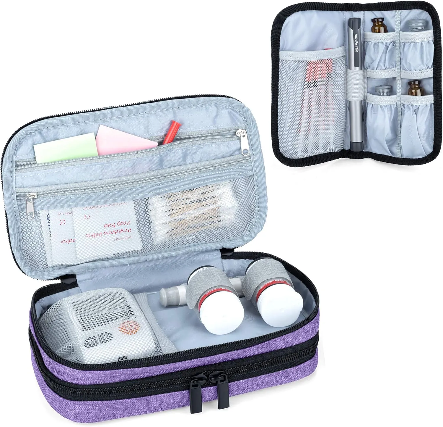 LUXJA Insulin Travel Case, Double Layer Insulin Bag for Insulin Pens, Glucose Meter and other Diabetic Supplies (Bag Only), Purple