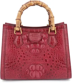 Luxury Tote Crocodile Bag Python Crocodile Leather Bag with Bamboo Top-Handle Satchel Handbags– Compact, Stylish & Versatile