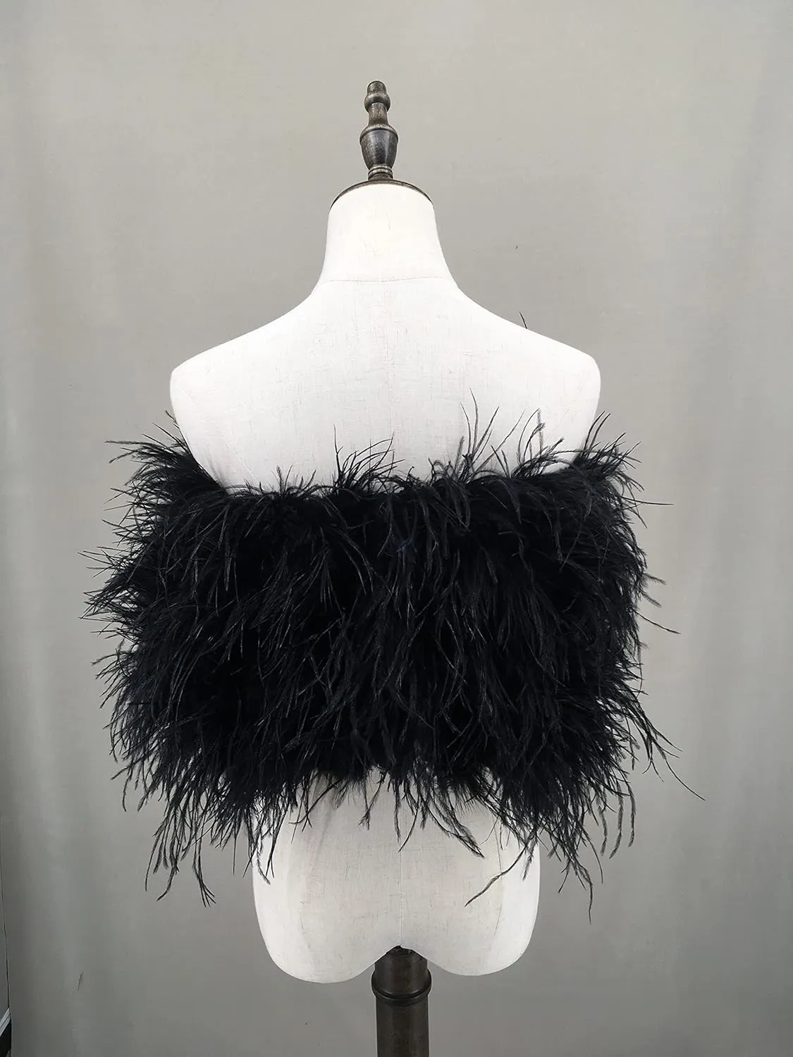 LVCOMEFF Women Ostrich Feather Bandeau Bralette Mini Crop Top Tube Top Strapless for Party Carnival