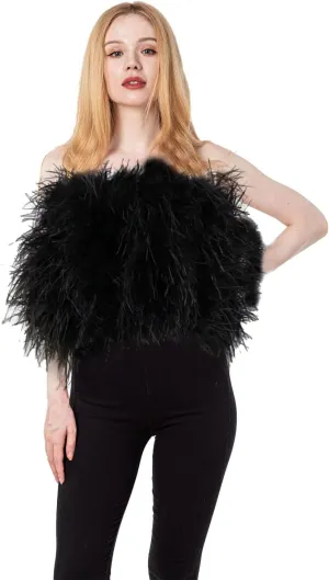 LVCOMEFF Women Ostrich Feather Bandeau Bralette Mini Crop Top Tube Top Strapless for Party Carnival