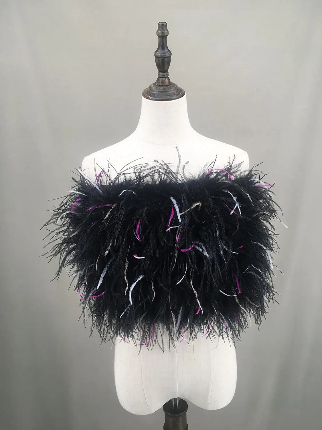 LVCOMEFF Women Ostrich Feather Bandeau Bralette Mini Crop Top Tube Top Strapless for Party Carnival