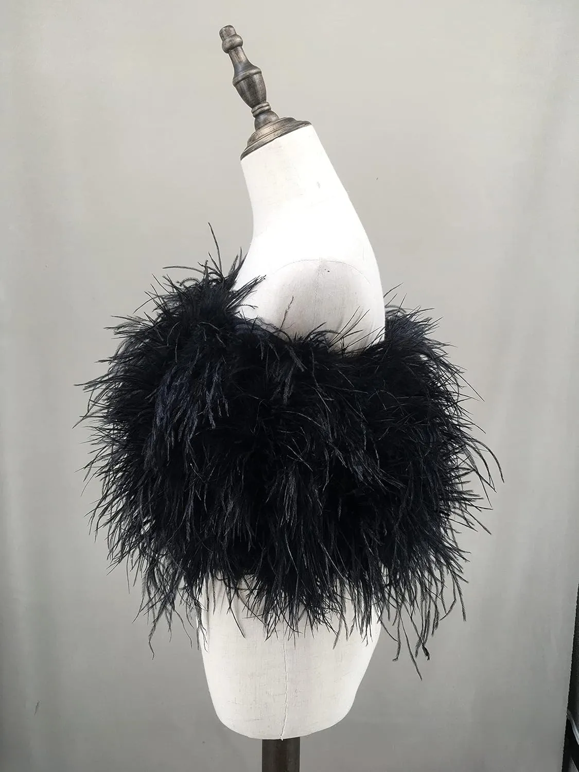 LVCOMEFF Women Ostrich Feather Bandeau Bralette Mini Crop Top Tube Top Strapless for Party Carnival