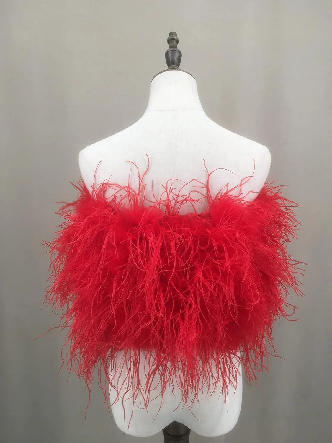 LVCOMEFF Women Ostrich Feather Bandeau Bralette Mini Crop Top Tube Top Strapless for Party Carnival