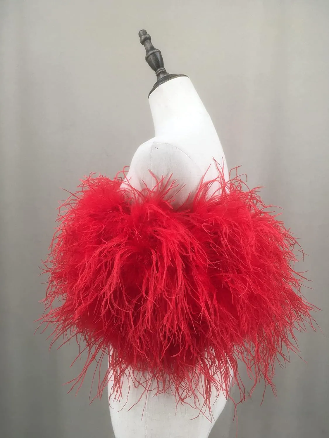 LVCOMEFF Women Ostrich Feather Bandeau Bralette Mini Crop Top Tube Top Strapless for Party Carnival
