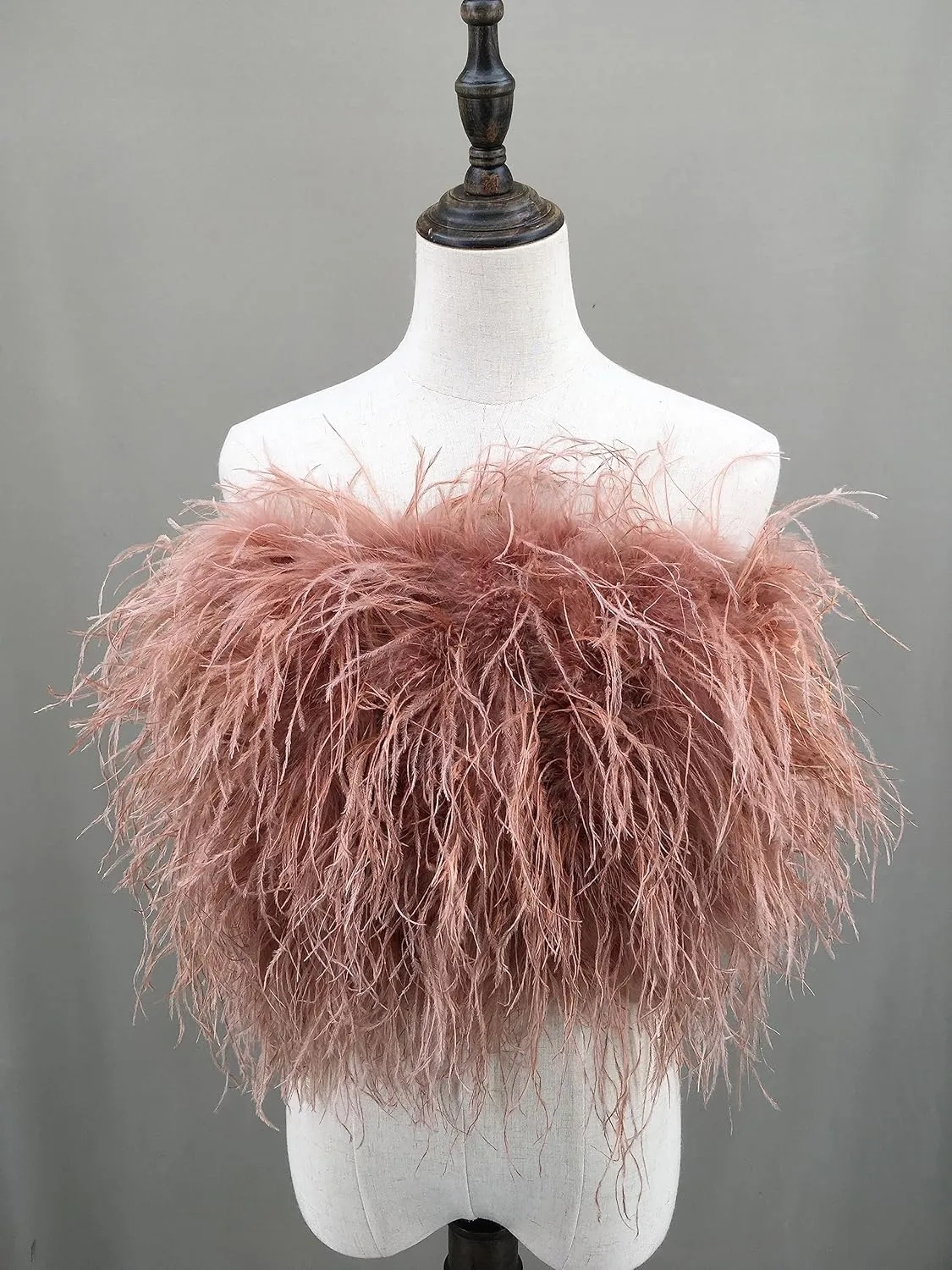 LVCOMEFF Women Ostrich Feather Bandeau Bralette Mini Crop Top Tube Top Strapless for Party Carnival