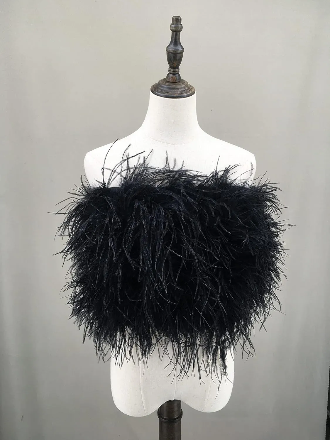 LVCOMEFF Women Ostrich Feather Bandeau Bralette Mini Crop Top Tube Top Strapless for Party Carnival