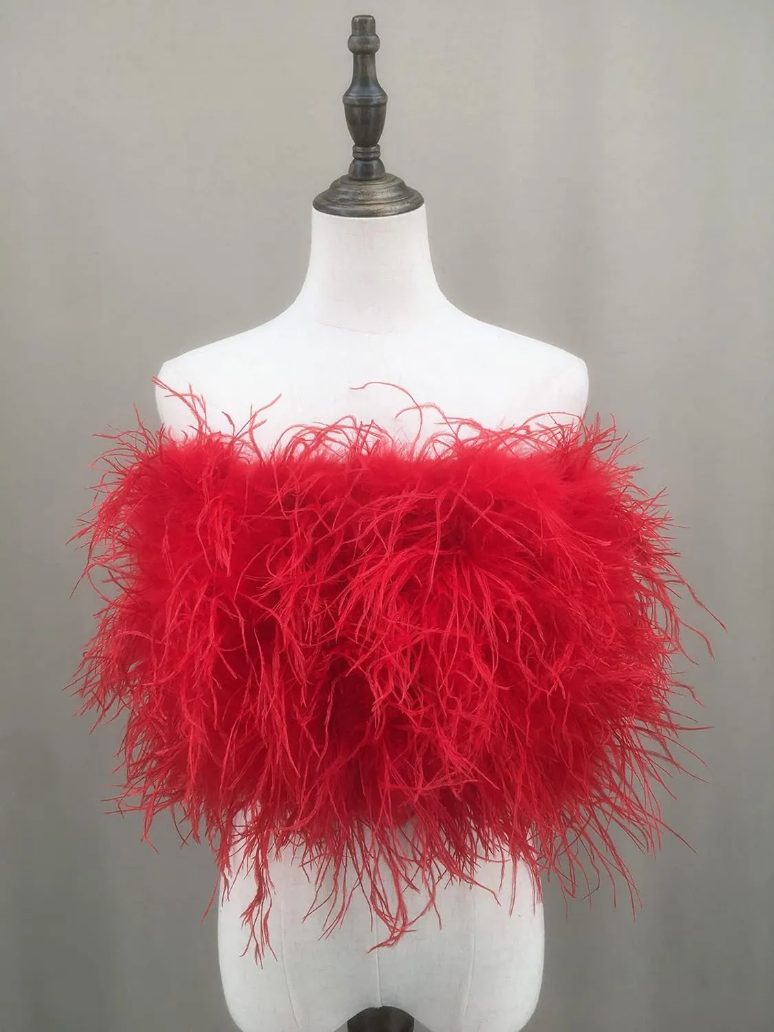 LVCOMEFF Women Ostrich Feather Bandeau Bralette Mini Crop Top Tube Top Strapless for Party Carnival